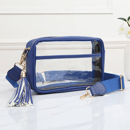 Transparent Rectangular Crossbody Bag: Clear,Navy