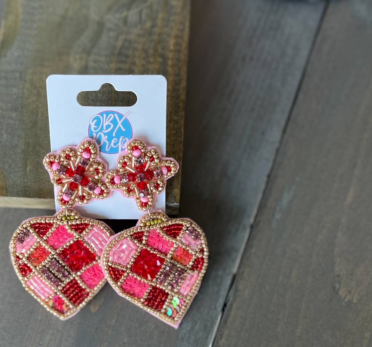 OBX Prep - Glam Pink and Red Heart Beaded Sequin Earrings