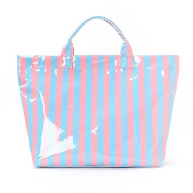 JOSSLYN by wall to wall - Large Striped Vinyl Tote Bags | 40P595: PINK GREEN