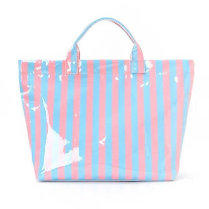 JOSSLYN by wall to wall - Large Striped Vinyl Tote Bags | 40P595: PINK GREEN