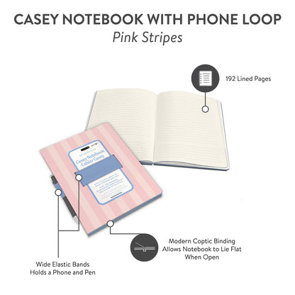 Studio Oh! - Pink Stripes Casey Notebook with Phone Loop