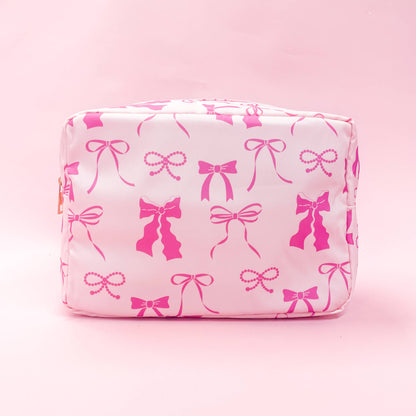 Rock Paper Scissors - Pink Bows Nylon Cosmetic Zipper Bag: Medium