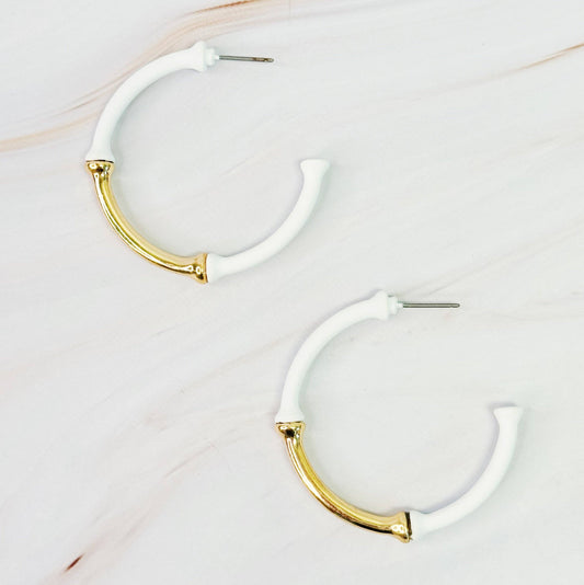 Ellison+Young - Color Coated Bamboo Hoop Earrings: White