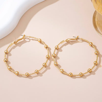 JOSSLYN by wall to wall - Classic Gold Ball Beaded Station Hoop Earrings | 80E61576: GOLD