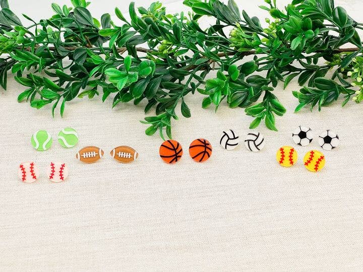 Prep Obsessed Wholesale - Glitter Acrylic Sports Stud Earrings - Baseball