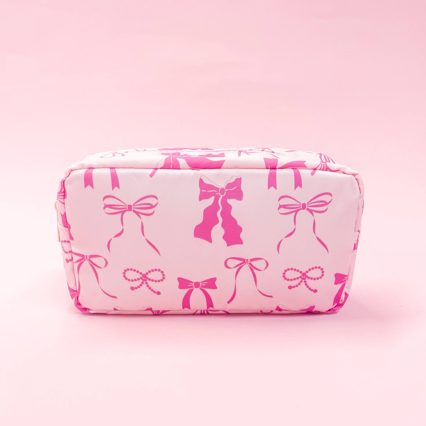 Rock Paper Scissors - Pink Bows Nylon Cosmetic Zipper Bag: Medium