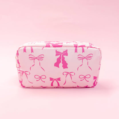 Rock Paper Scissors - Pink Bows Nylon Cosmetic Zipper Bag: Medium