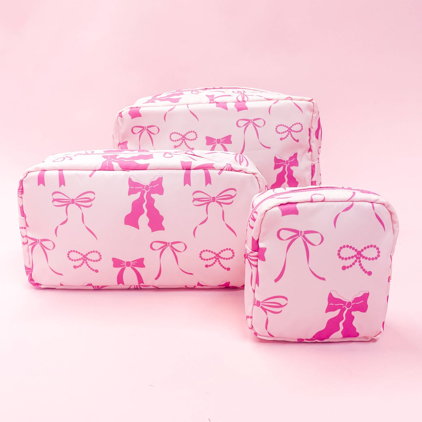 Rock Paper Scissors - Pink Bows Nylon Cosmetic Zipper Bag: Medium