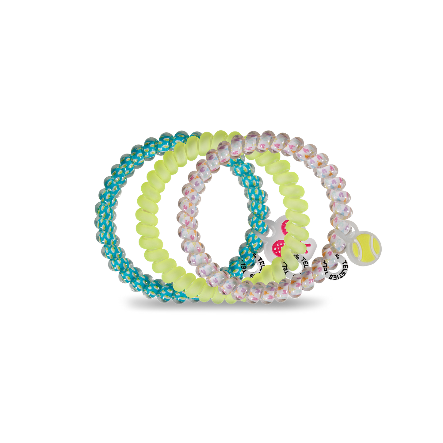 TELETIES - Tennis - Small Spiral Hair Coils, Hair Ties, 3-pack