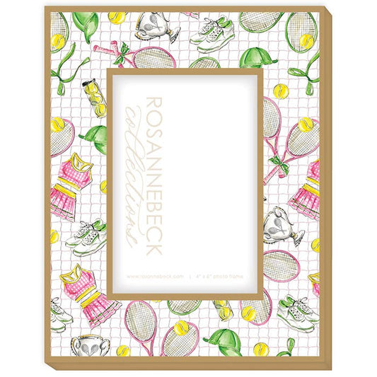 RosanneBeck Collections - Handpainted Tennis Icons Pattern Pink Green Frame 4x6 Gold