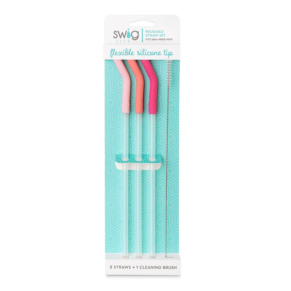 Swig Life - Blush/Coral/Pink  Reusable Straw Set (Mega Mugs)