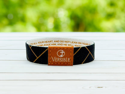 Versible - Blue Herringbone / Proverbs 3:5-6 Wristband: Large