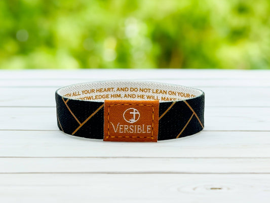 Versible - Blue Herringbone / Proverbs 3:5-6 Wristband: Large