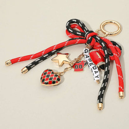 Sensibling Corp. - Football Themed Charm GAME DAY Message Beaded Rope Bow Accent Keychain / Bag Charm: Gold,Red,White