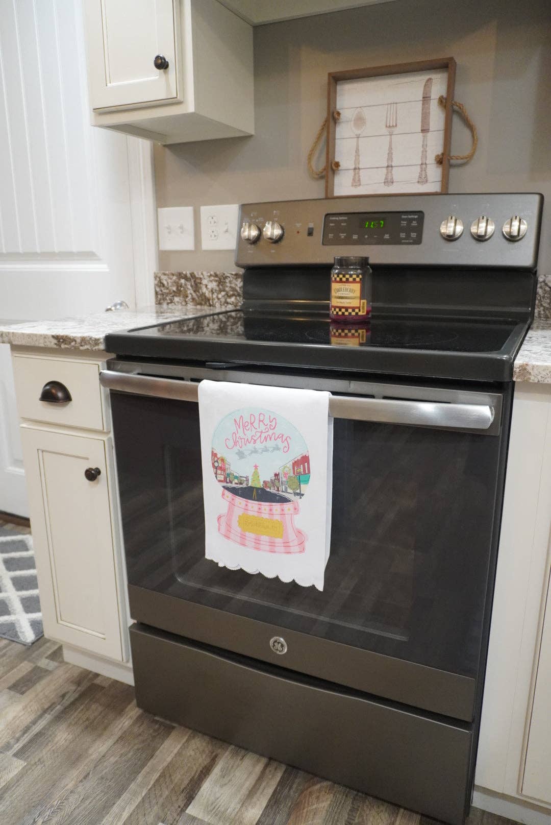 Doodles By Rebekah - Custom Name- Pink Snow Globe Scalloped Tea Towel