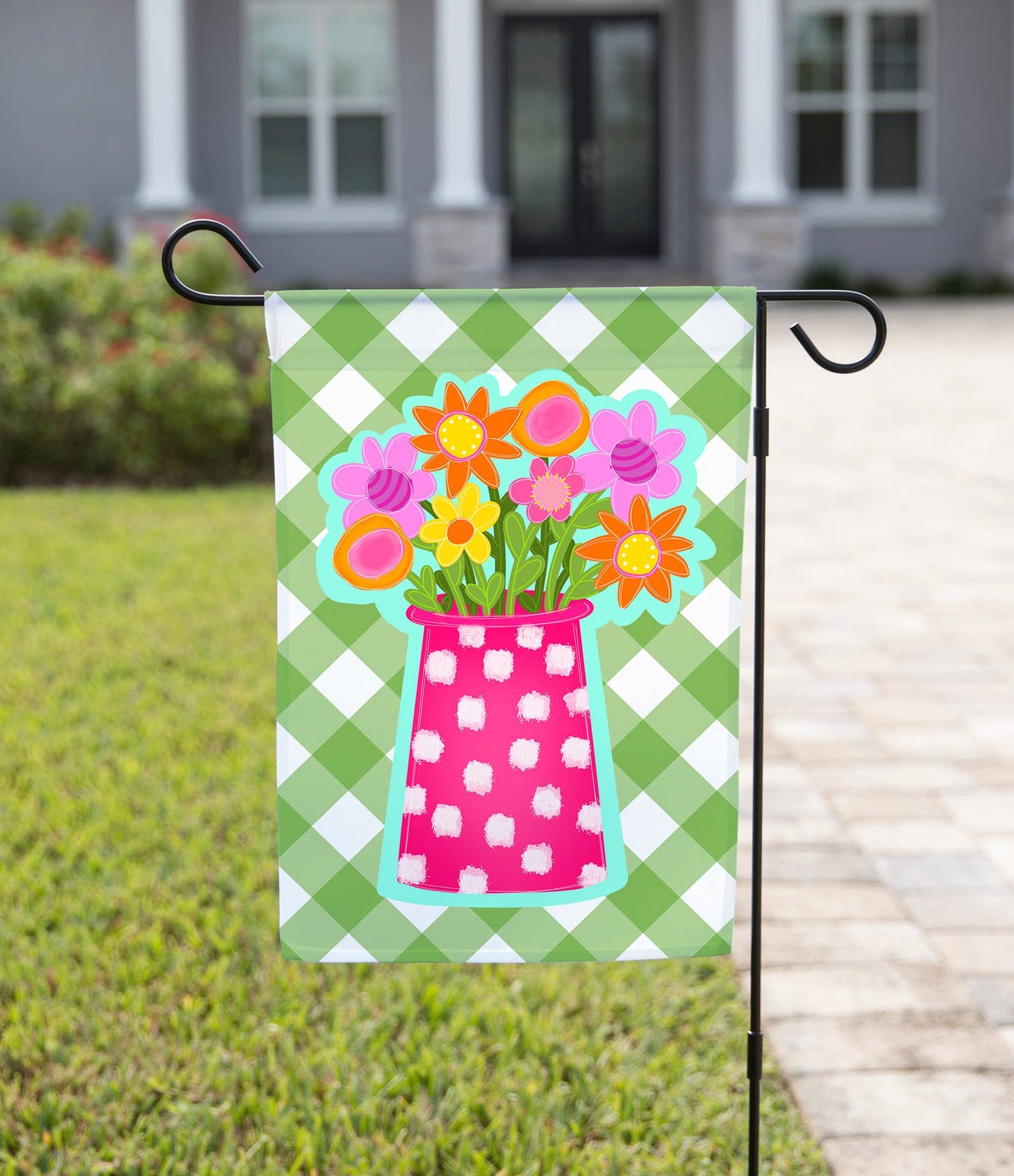 The Navy Knot - Spring Garden Flag - Pink Polka Dot Flower Vase: 12" x 18" - Single-Sided