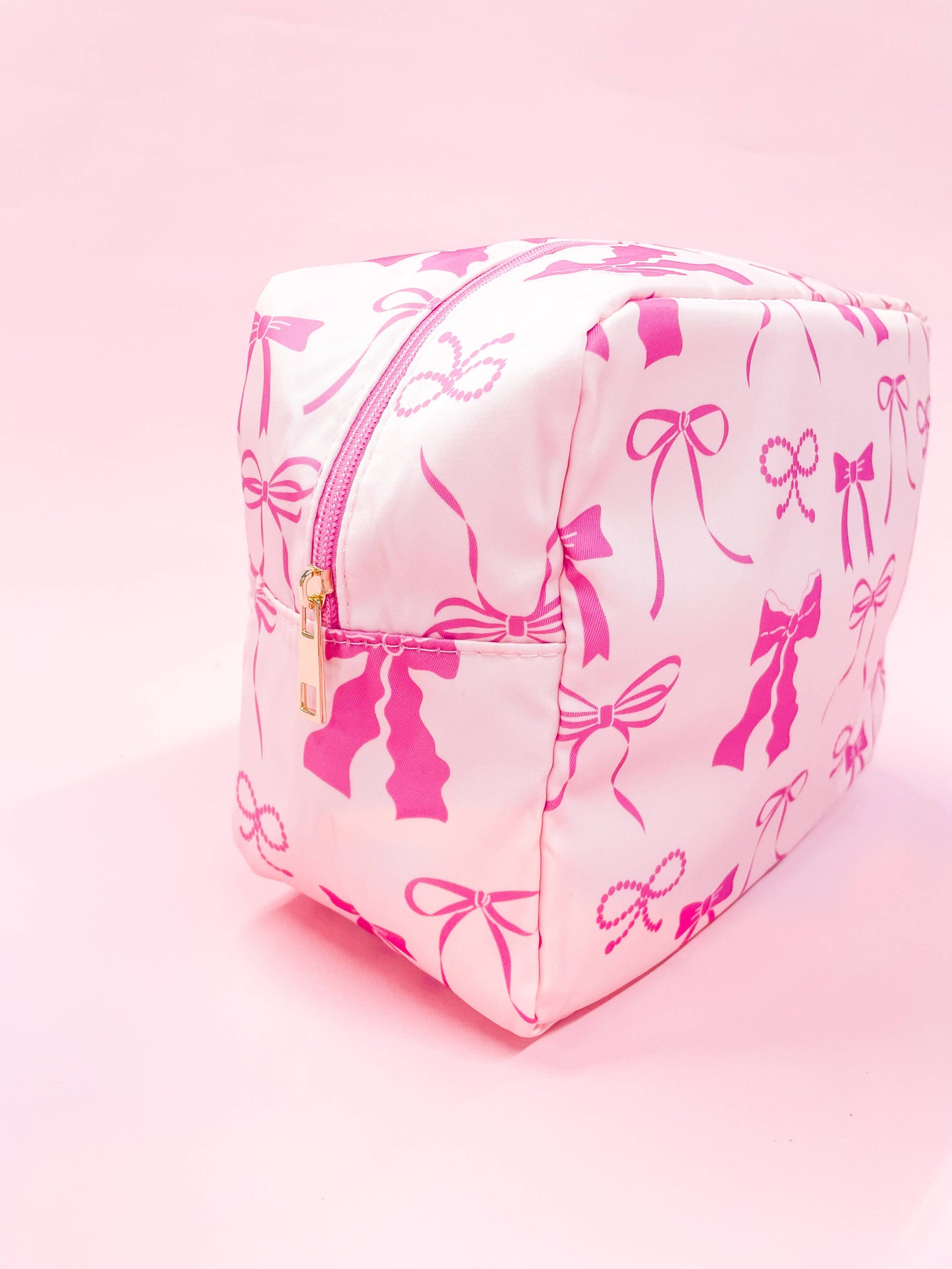 Rock Paper Scissors - Pink Bows Nylon Cosmetic Zipper Bag: Medium