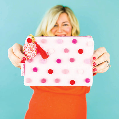 Taylor Elliott Designs - Pouch - Red + Pink Pom-Pom - Medium