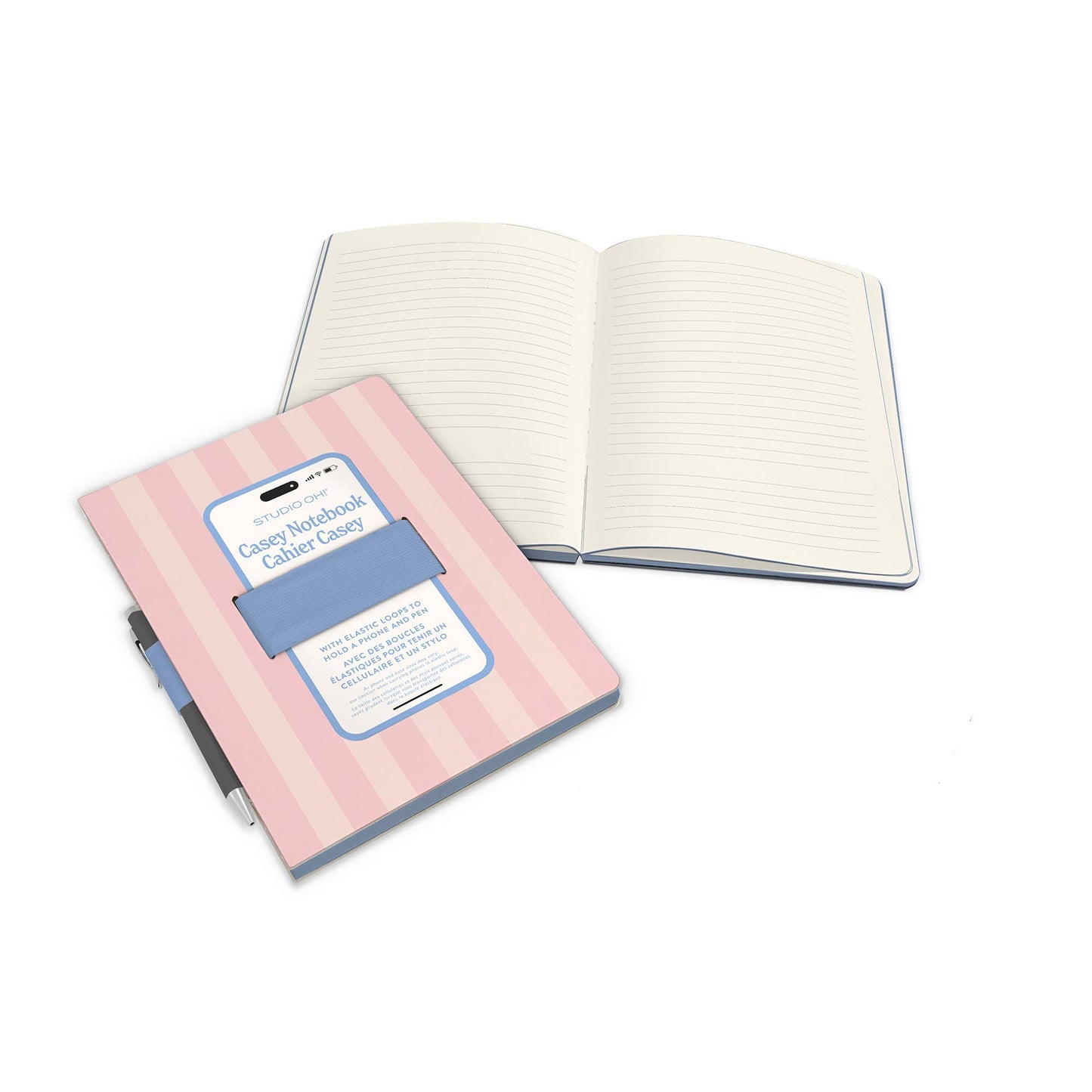 Studio Oh! - Pink Stripes Casey Notebook with Phone Loop