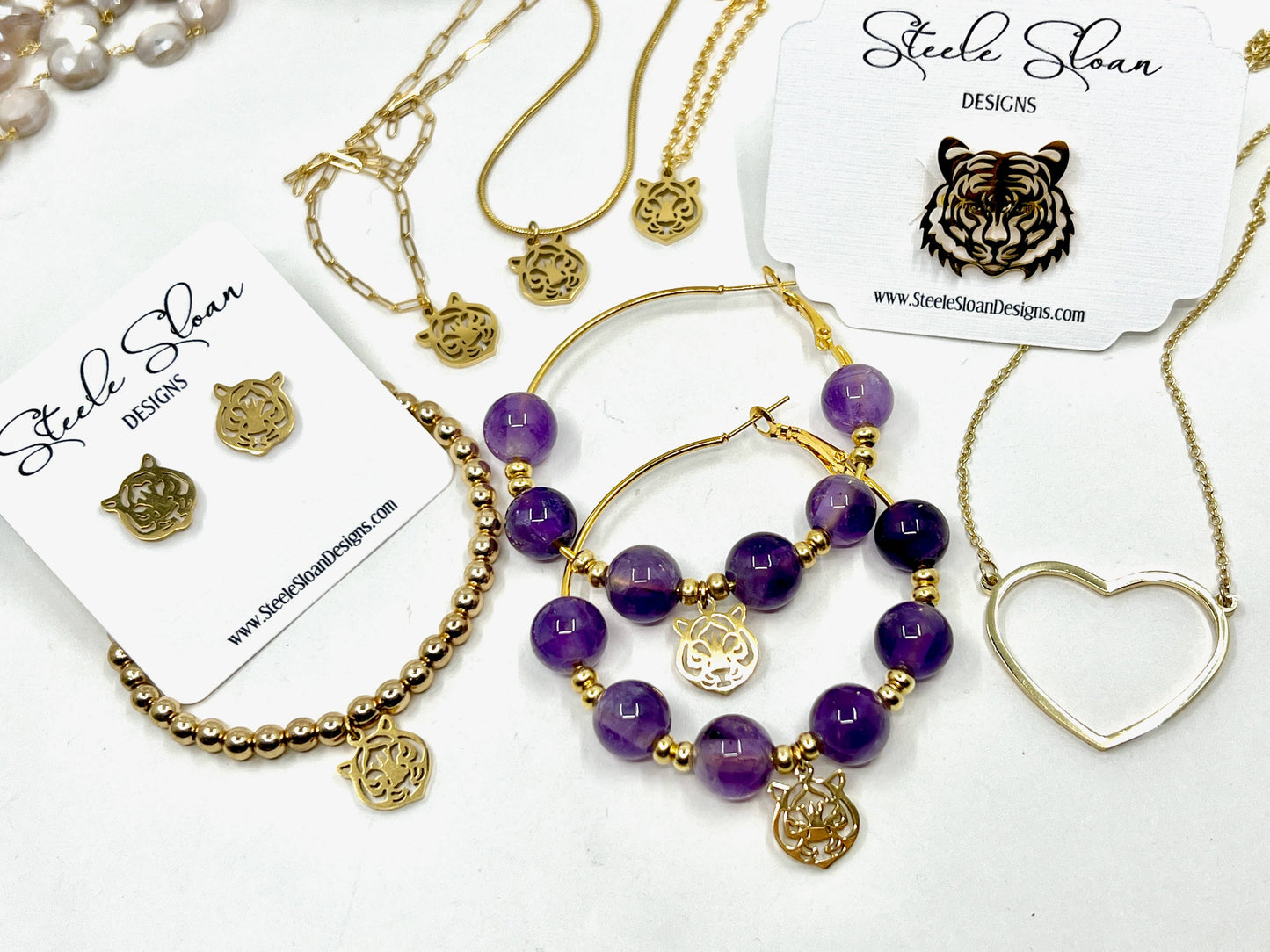 Steele Sloan Designs - Cute Tiger Earrings, Tiger Football Gift, Gold Stud Earrings: Gold