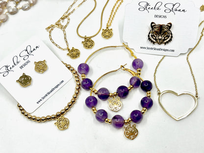 Steele Sloan Designs - Cute Tiger Earrings, Tiger Football Gift, Gold Stud Earrings: Gold