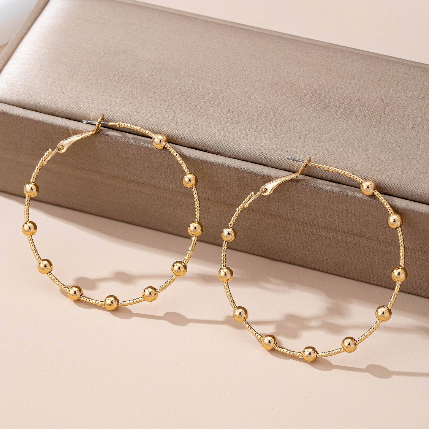JOSSLYN by wall to wall - Classic Gold Ball Beaded Station Hoop Earrings | 80E61576: GOLD