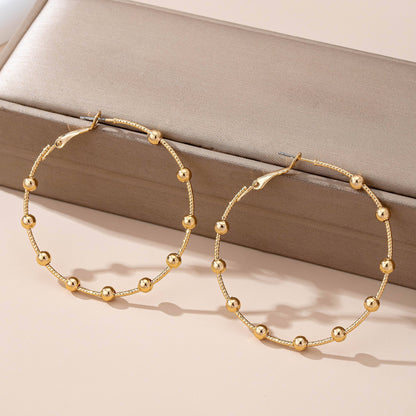 JOSSLYN by wall to wall - Classic Gold Ball Beaded Station Hoop Earrings | 80E61576: GOLD
