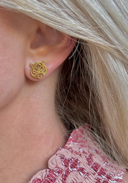 Steele Sloan Designs - Cute Tiger Earrings, Tiger Football Gift, Gold Stud Earrings: Gold