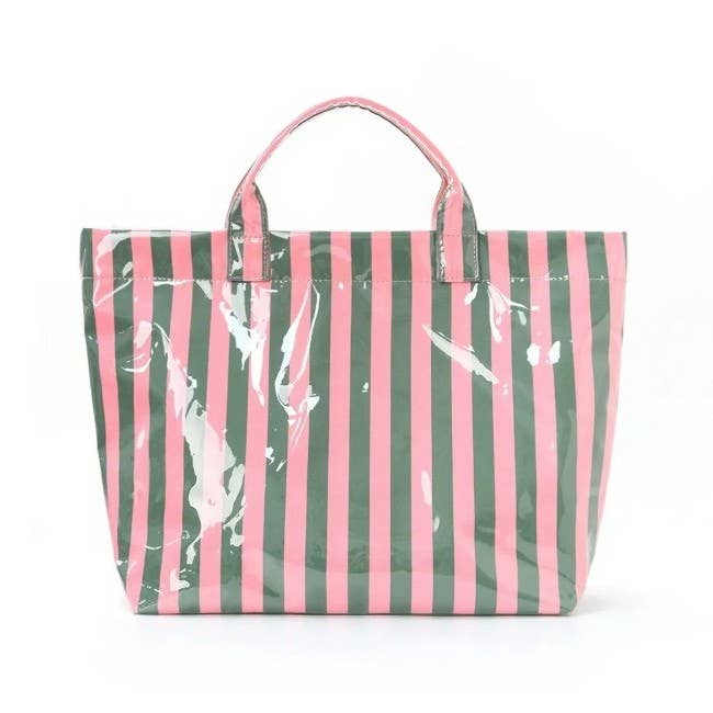 JOSSLYN by wall to wall - Large Striped Vinyl Tote Bags | 40P595: PINK GREEN