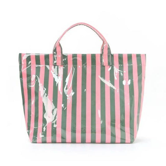 JOSSLYN by wall to wall - Large Striped Vinyl Tote Bags | 40P595: PINK GREEN