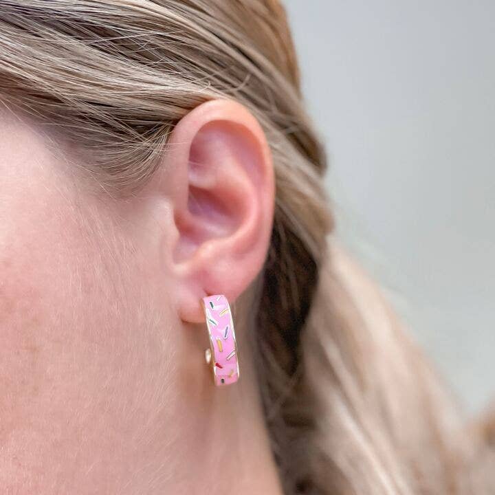 Prep Obsessed Wholesale - Confetti Cake Enamel Hoop Earrings - Pink