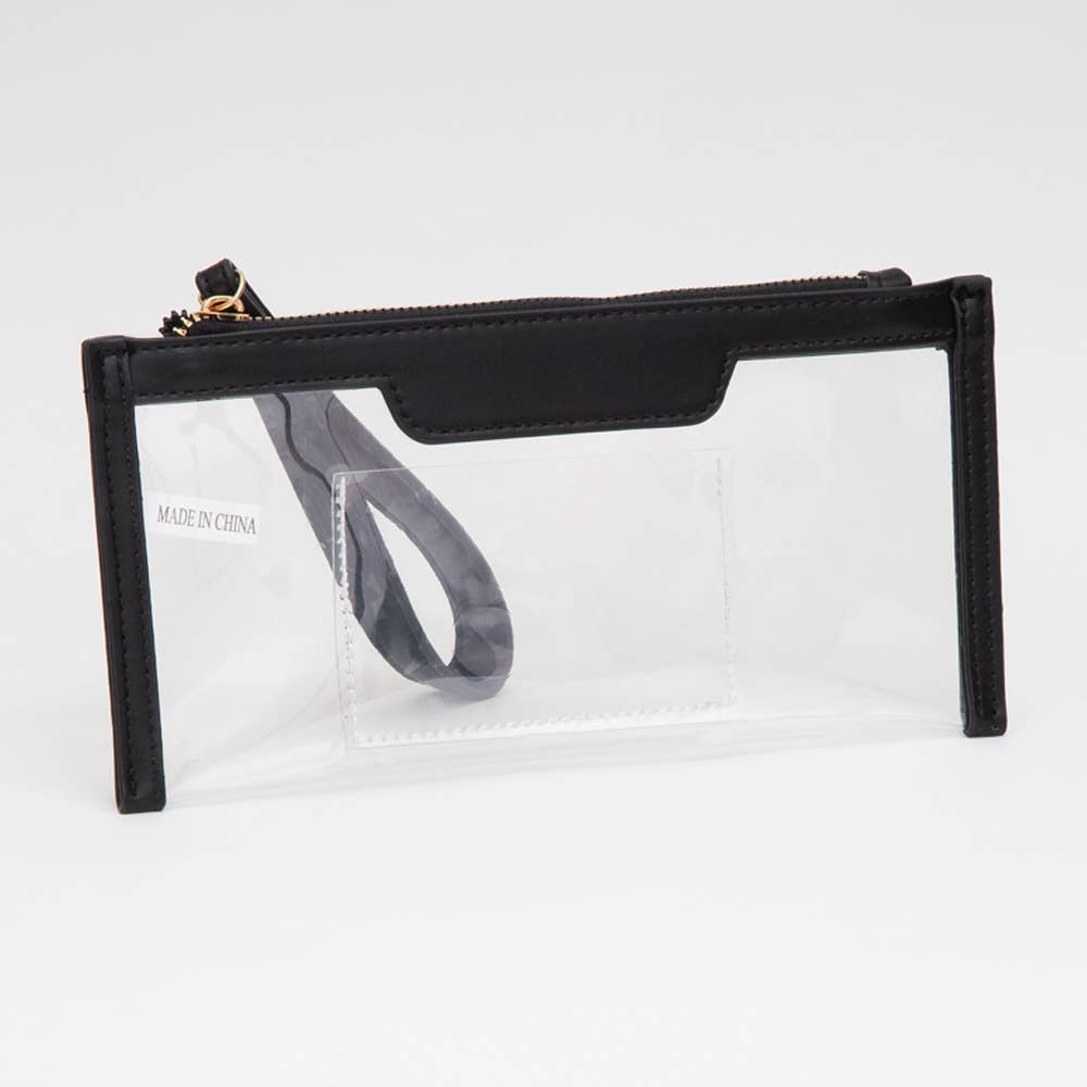 Clear Flap Wristlet Pouch / Clutch Bag: NAVY
