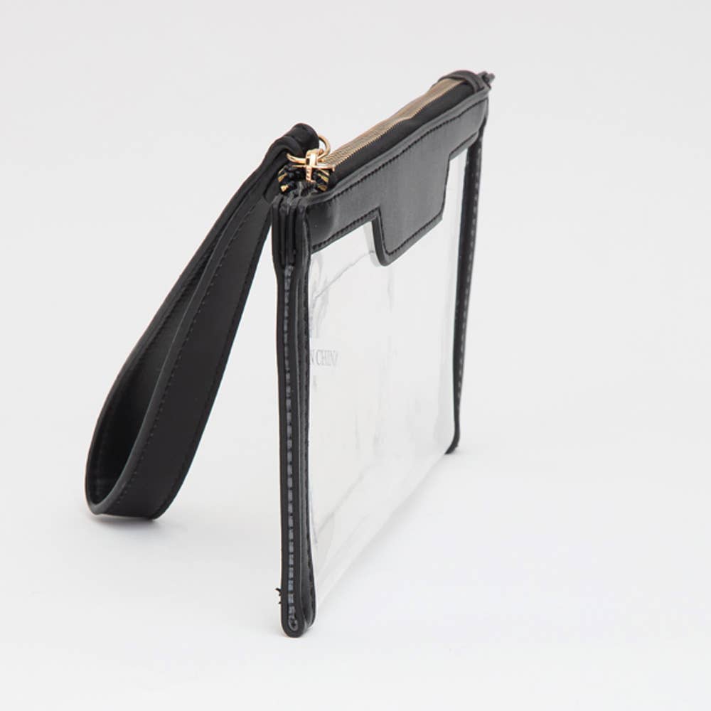 Clear Flap Wristlet Pouch / Clutch Bag: NAVY
