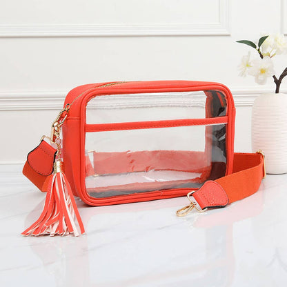 Transparent Rectangular Crossbody Bag: Clear,Navy