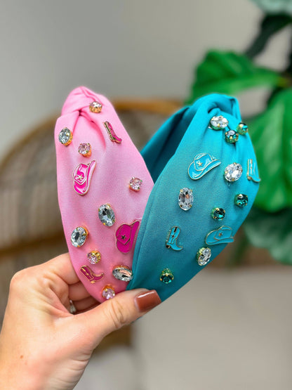 Prep Obsessed Wholesale - Western Embellished Top Knot Headbands: Turquoise