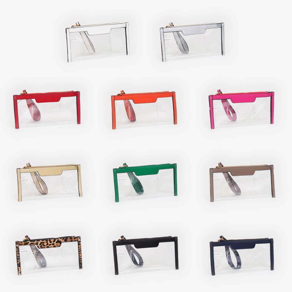 Clear Flap Wristlet Pouch / Clutch Bag: NAVY
