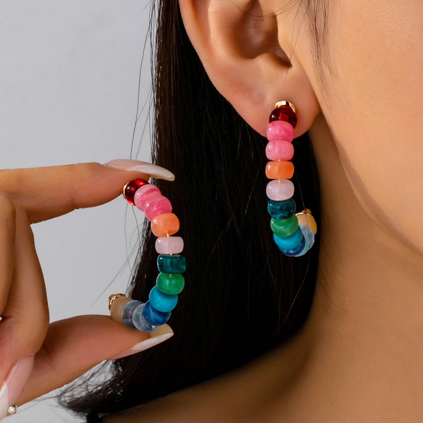 JOSSLYN by wall to wall - Rainbow Beaded Hoop Earrings | 80E61634: MULTI
