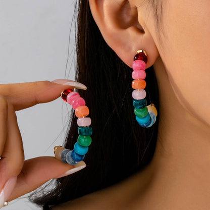 JOSSLYN by wall to wall - Rainbow Beaded Hoop Earrings | 80E61634: MULTI
