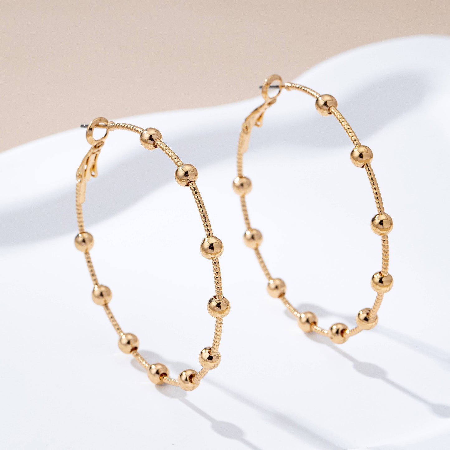 JOSSLYN by wall to wall - Classic Gold Ball Beaded Station Hoop Earrings | 80E61576: GOLD