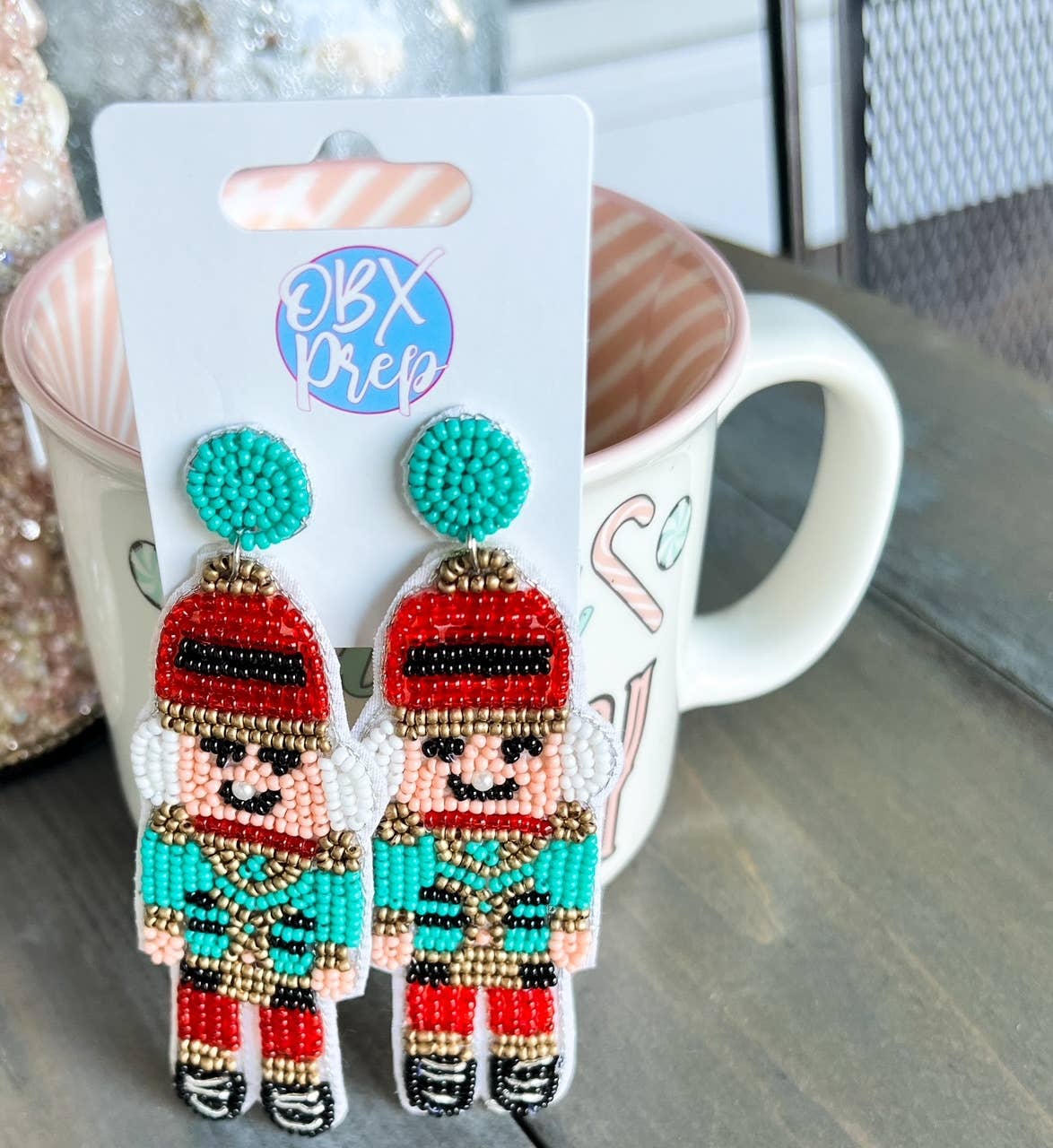 OBX Prep - Turquoise Nutcracker Christmas Beaded Dangle Earrings