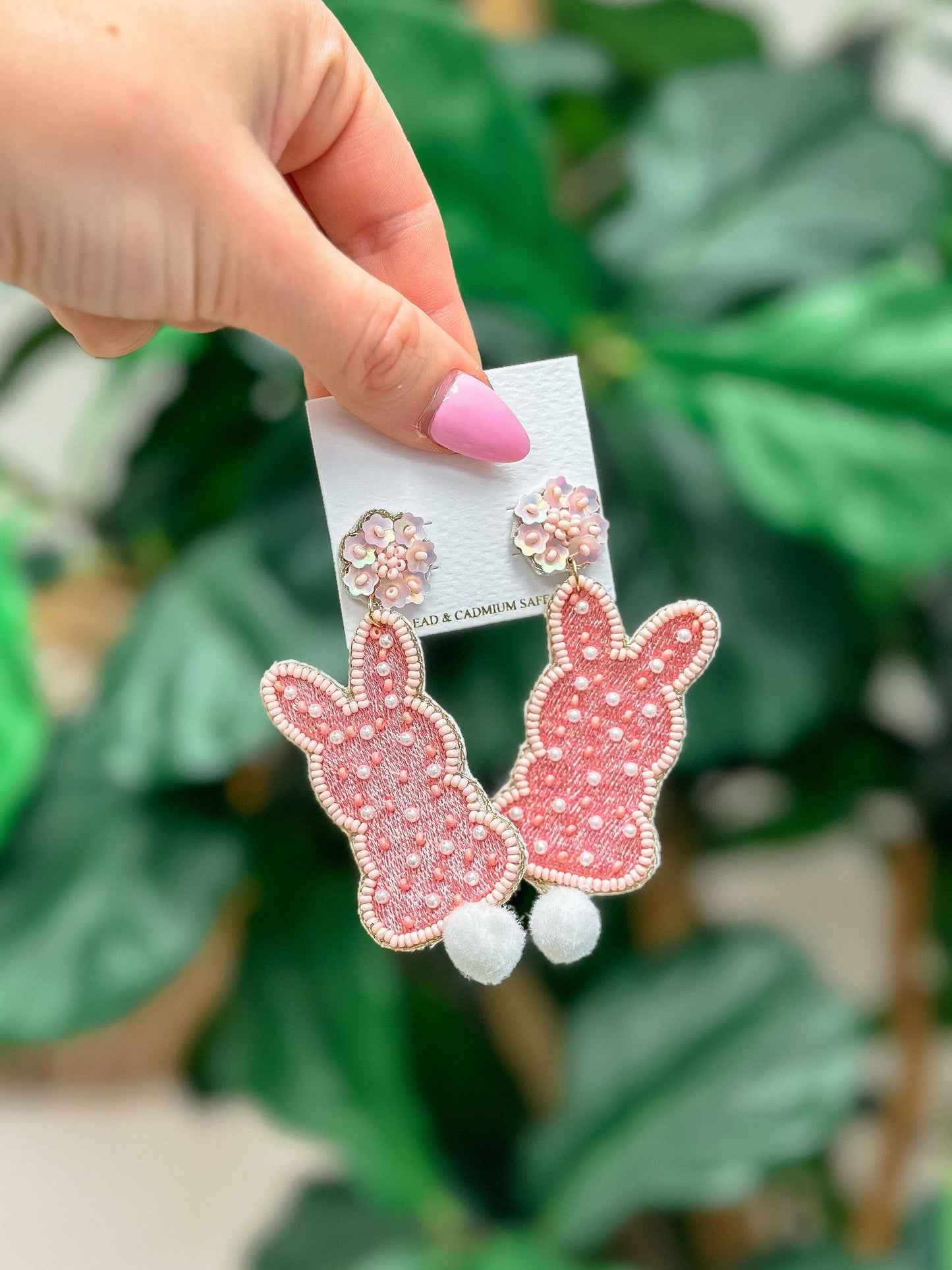 Prep Obsessed Wholesale - Easter Bunny Beaded Dangle Earrings: Pink