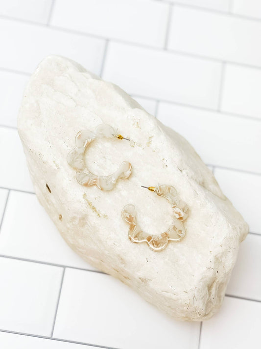 Prep Obsessed Wholesale - Acrylic Scallop Hoop Earrings: Ivory