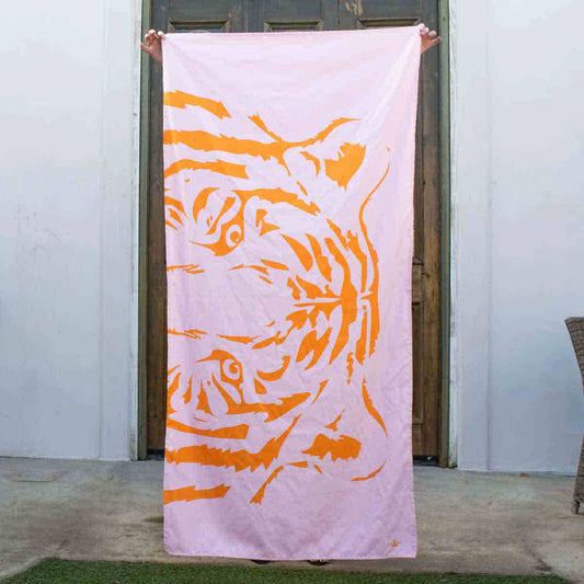 The Royal Standard - Eye of the Tiger Beach Towel   Light Pink/Orange  34x70