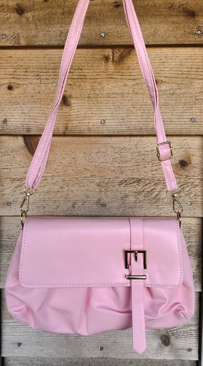 OBX Prep - Spring Vegan Leather Handbag Front Buckle: Pink