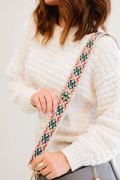 modern+chic - Tabitha Woven Adjustable Bag Guitar Straps: Beige + cream + baby blue