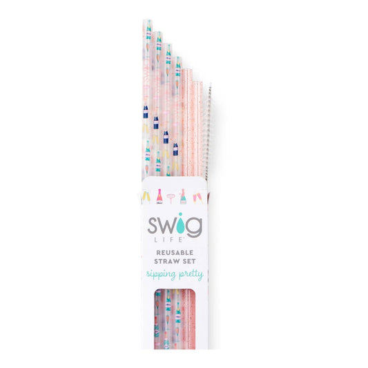 Swig Life - Pop Fizz + Pink Glitter Reusable Straw Set