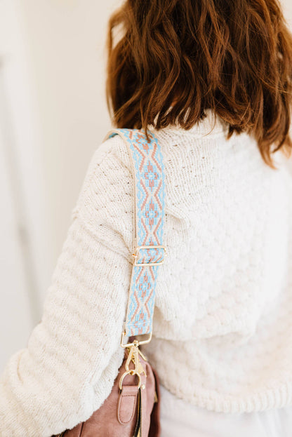 modern+chic - Tabitha Woven Adjustable Bag Guitar Straps: Beige + cream + baby blue