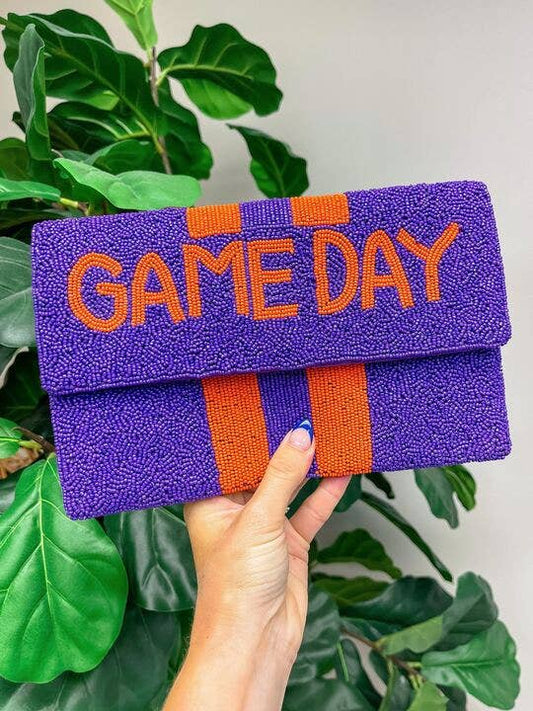 Prep Obsessed Wholesale - 'Game Day' Clutch & Convertible Crossbody - Purple & Orange