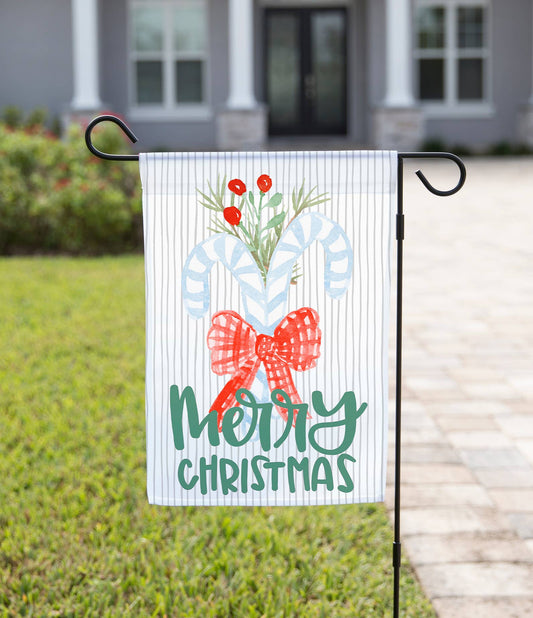 Christmas Garden Flag - Red Bow Candy Cane: 12" x 18" - Double-Sided