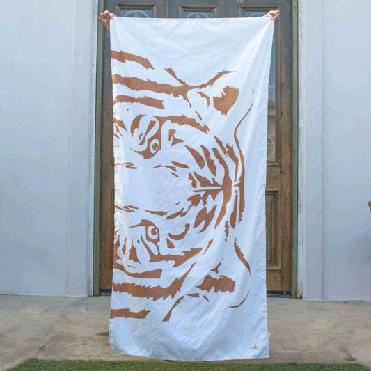 The Royal Standard - Eye of the Tiger Beach Towel   Soft White/Camel   34x70